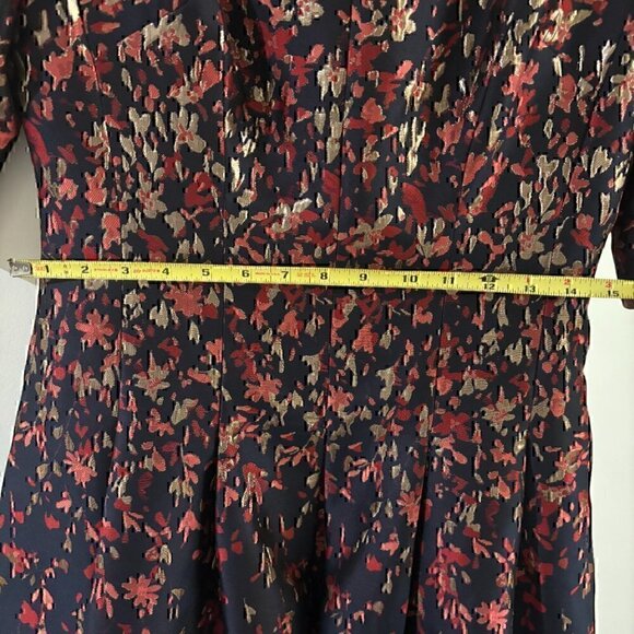 Teri Jon Blue Jacquard Floral Print Box Pleat Fit n Flair  Size4   Navy Multi - Picture 10 of 12